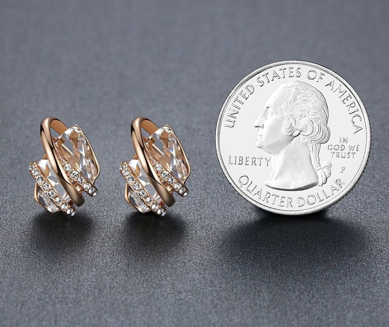 Leafael Wish Stone Stud Earrings with Crystal White Birthstone Crystal for April, 18K Rose Gold Plated - Image 4